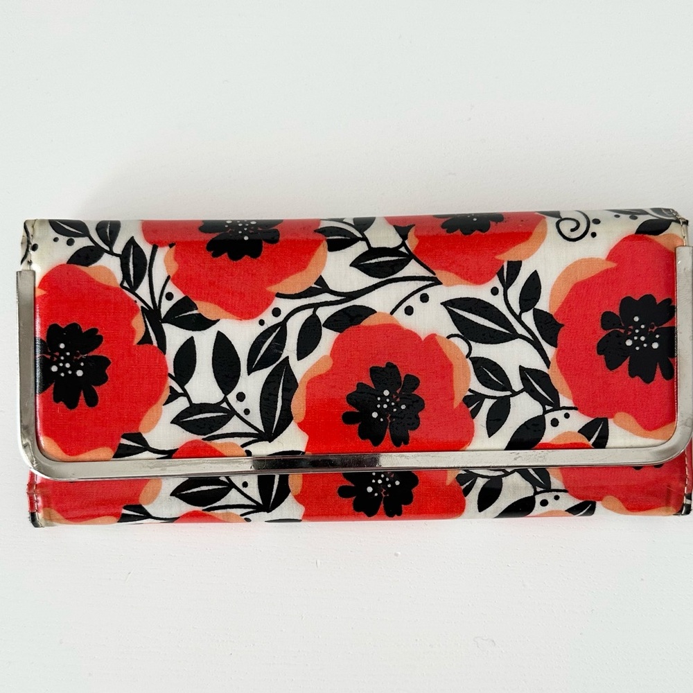Vibrant Red Poppy Floral Wallet with Silver Metal Trim
